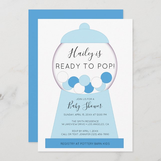 Invitación Moderno Boy Blue Gumball Machine Baby Shower (Anverso / Reverso)