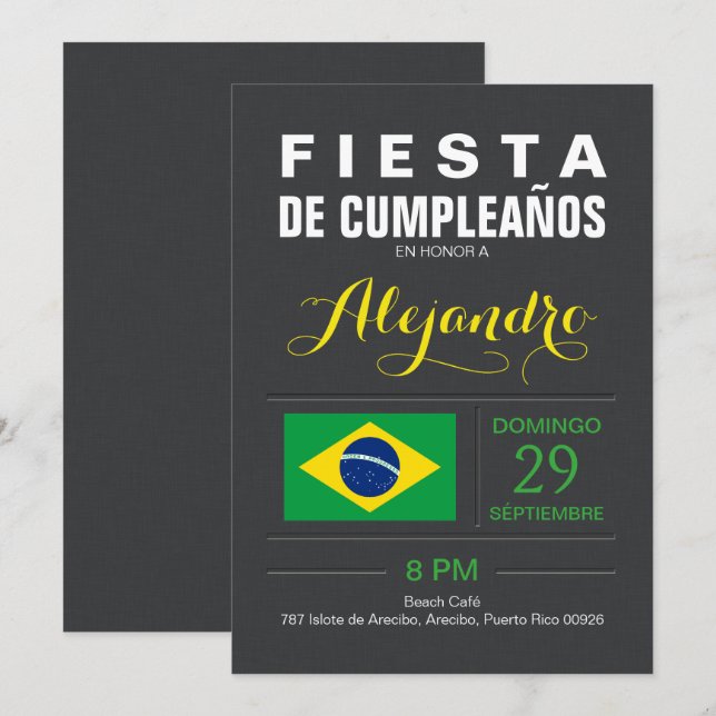 Invitación Moderno: Brasil Fiesta (Anverso / Reverso)