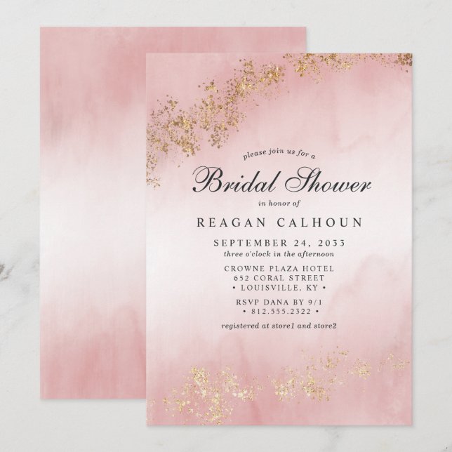 Invitación Moderno Bridal Shower Luxe con Destellos Dorados R (Anverso / Reverso)