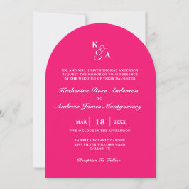 Invitación Moderno Bright Hot Pink Monograma Arco negrita Bod