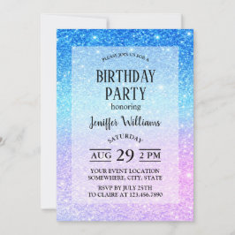 Invitación Moderno brillo azul púrpura ombre chic
