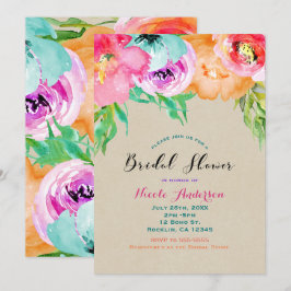 Invitación Moderno Brillo Floral Marrón Kraft Despedida de So
