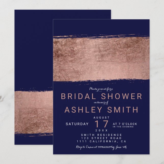 Invitación Moderno brocha marina de color rosa Ducha marrón (Anverso / Reverso)