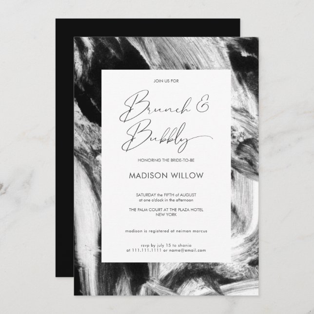 Invitación Moderno Brunch Blanco Blanco Bubbly Bridal Shower (Anverso / Reverso)