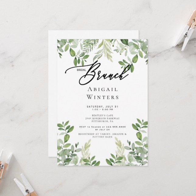 Invitación Moderno Brunch Bridal Foliage Bridal Shower I (Anverso/Reverso In Situ)