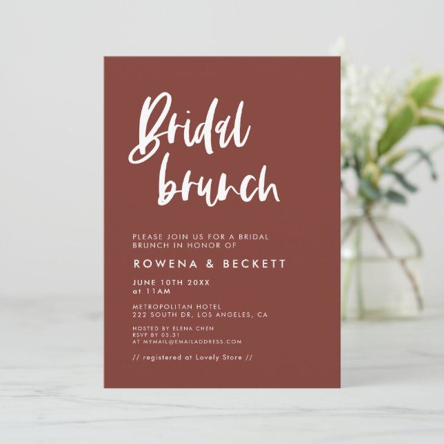 Invitación Moderno Brunch Bridal Terracota Elegante (Anverso de pie)