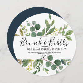 Invitación Moderno Brunch & Bubbly de ducha de hojas verdes