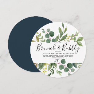 Invitación Moderno Brunch & Bubbly de ducha de hojas verdes