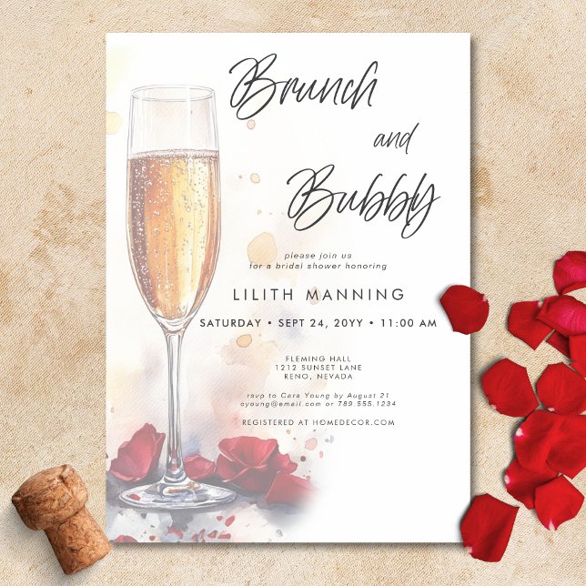 Invitación Moderno Brunch & Bubbly Watercolor Bridal Shower (Modern Brunch & Bubbly Watercolor Bridal Shower Invitation)