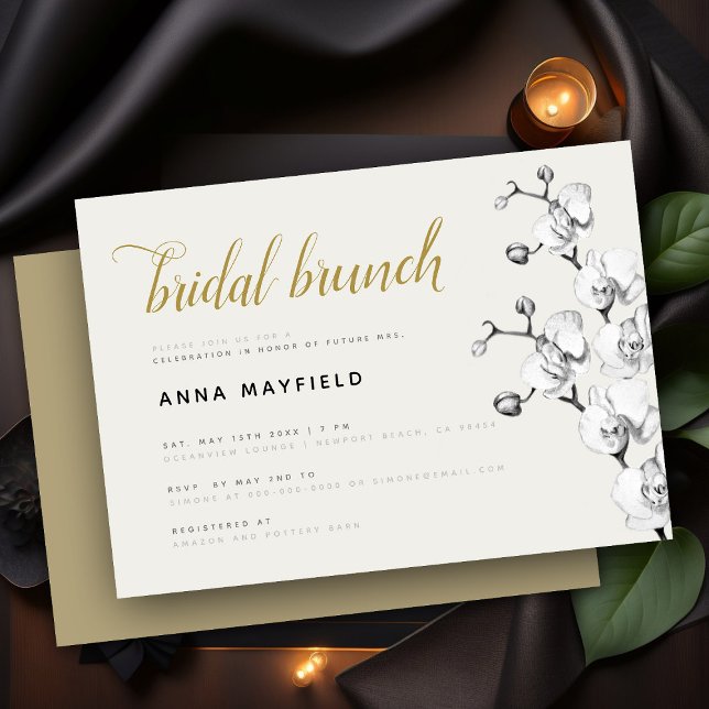 Invitación Moderno Brunch clásico de novias con orquídea blan (Subido por el creador)