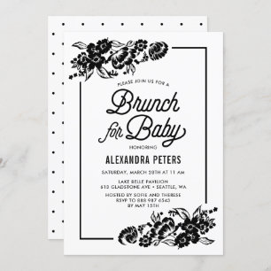Invitación Moderno brunch de Baby Shower botánico negro