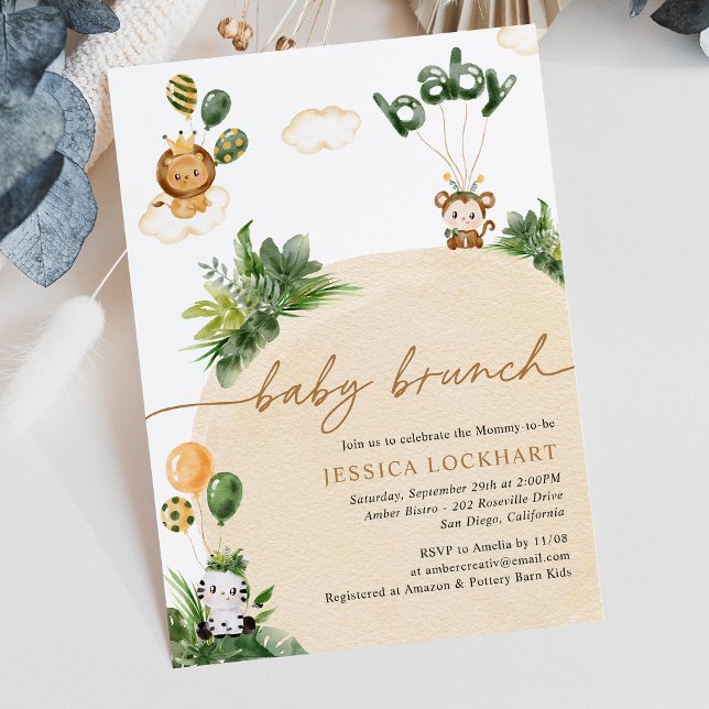 Invitación Moderno brunch de bebé neutro de Safari de la selv (Subido por el creador)