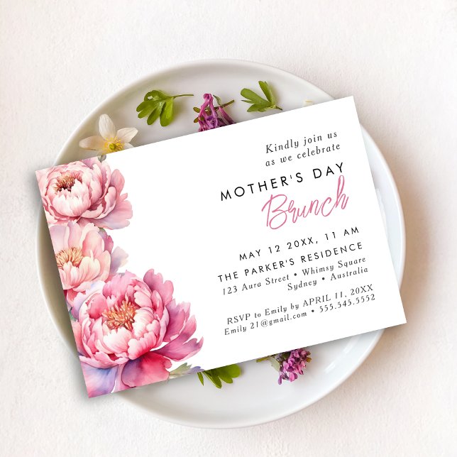 Invitación Moderno brunch de Día de la Madre floral Peonies r (Subido por el creador)