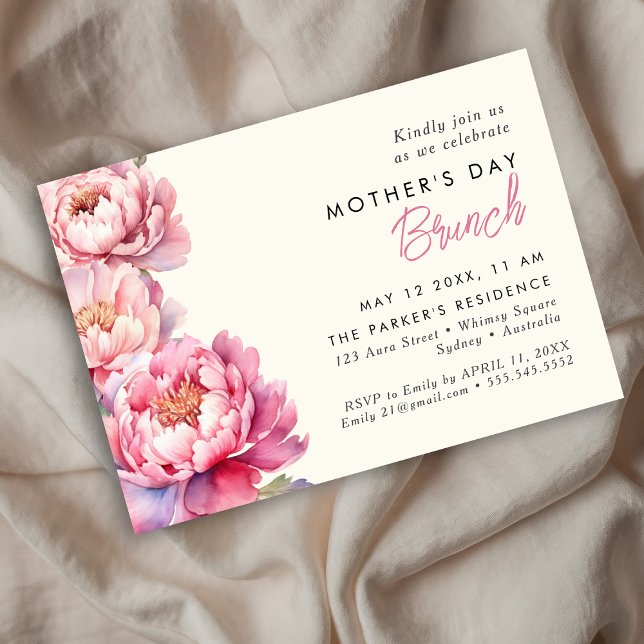 Invitación Moderno brunch de Día de la Madre floral Peonies r (Subido por el creador)