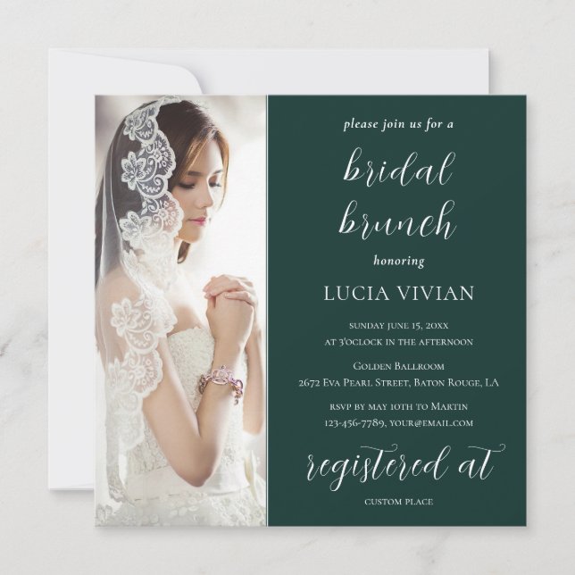 Invitación Moderno Brunch de ducha de novia con foto verde de (Anverso)