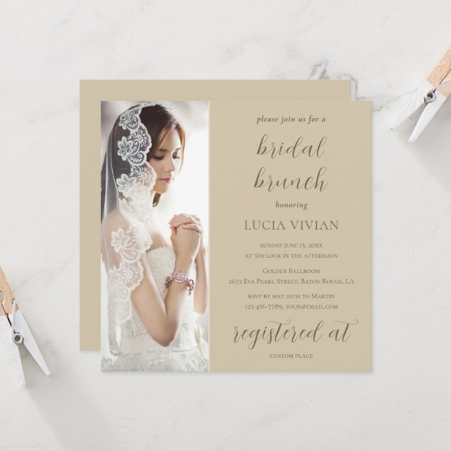 Invitación Moderno brunch de ducha de novia con fotos verdes  (Anverso/Reverso In Situ)