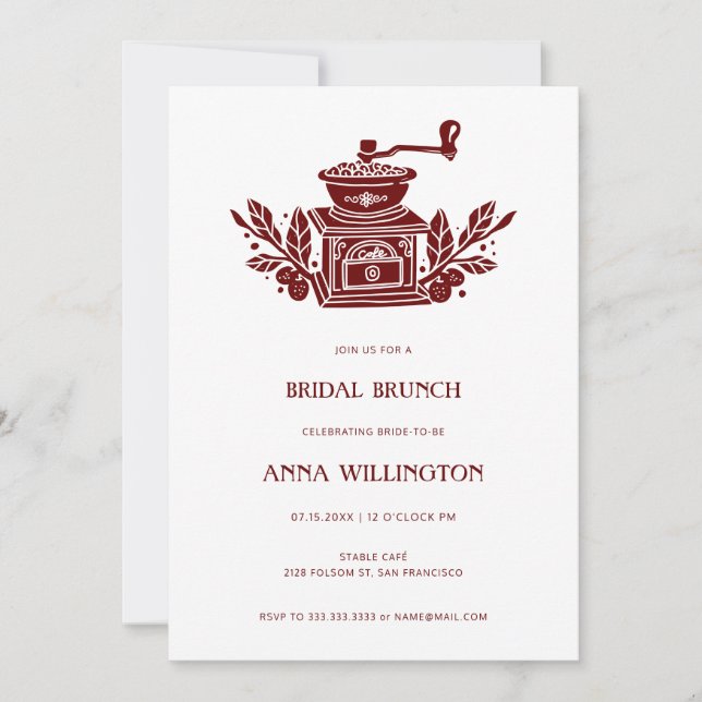 Invitación Moderno brunch de ducha de novia de Linocut de Bor (Anverso)