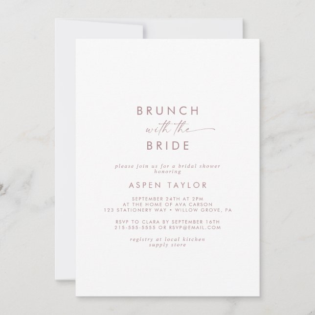 Invitación Moderno brunch de estilo Rosa Gold con la novia (Anverso)