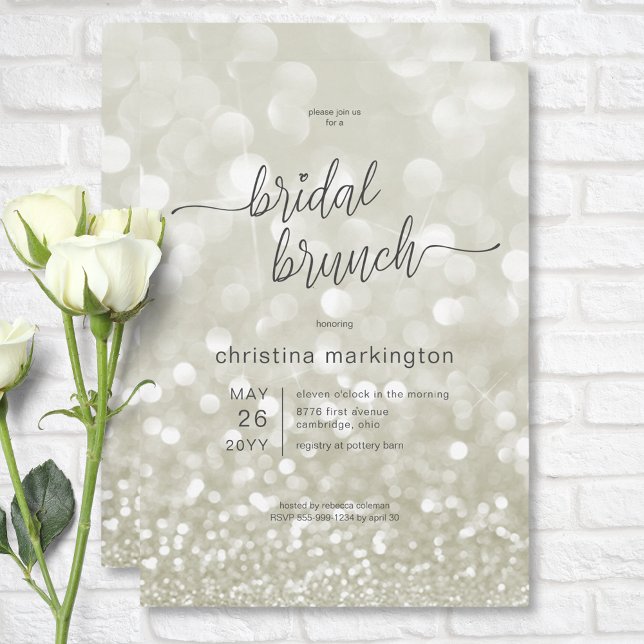 Invitación Moderno brunch de novias de Purpurina de oro glamu (Modern Glamourous Gold Glitter Bridal Brunch Invitation)