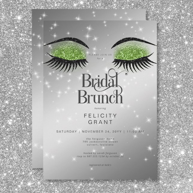 Invitación Moderno brunch de novias en el marco del Green Gla (Modern Emerald Green Glam Eyes Bridal Brunch Invitation)