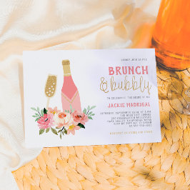 Invitación Moderno Brunch de novias rosado y Purpurina dorado