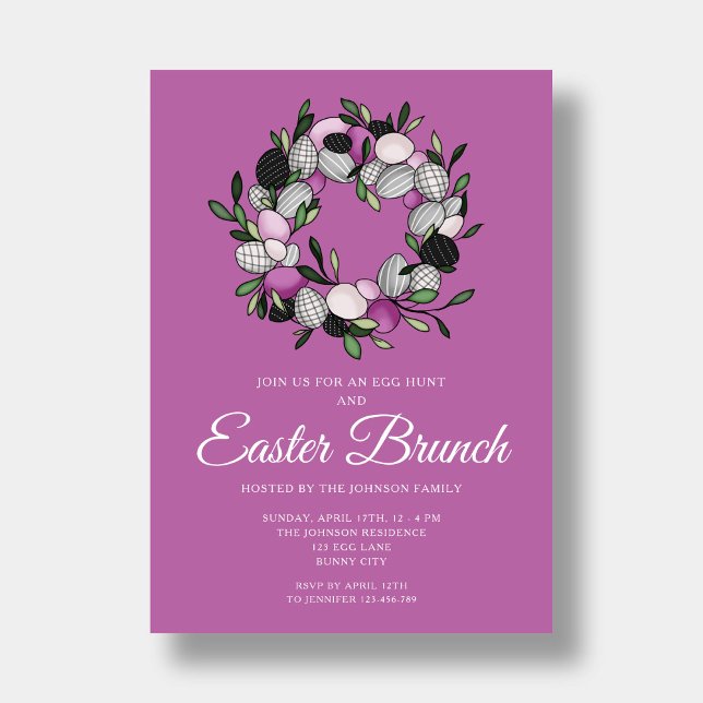 Invitación Moderno Brunch de Pascua Morado (Modern Purple Wreath Easter Brunch Invitation)