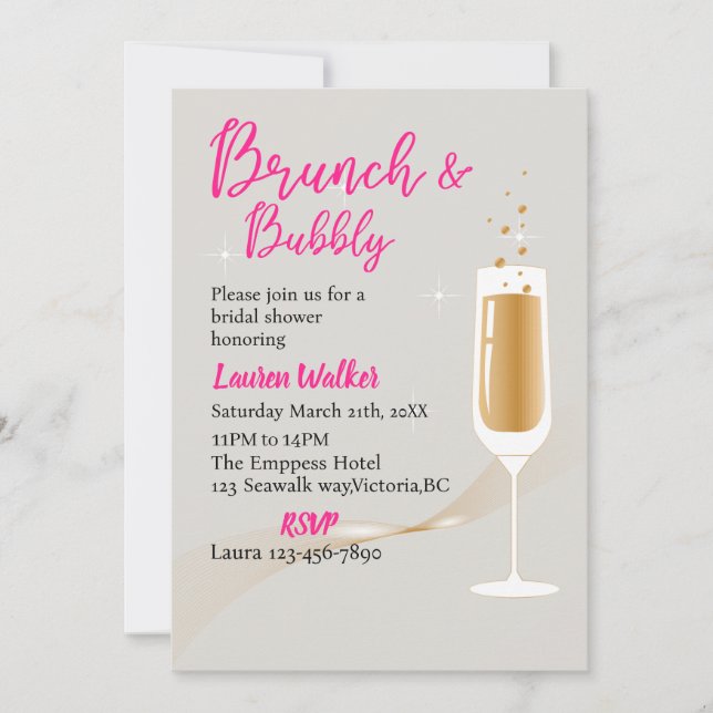 Invitación Moderno brunch de soltero y burbujeante, gris, (Anverso)