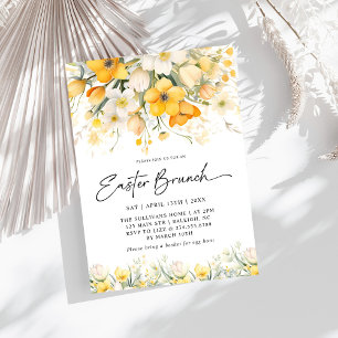 Invitación Moderno brunch floral de primavera amarilla