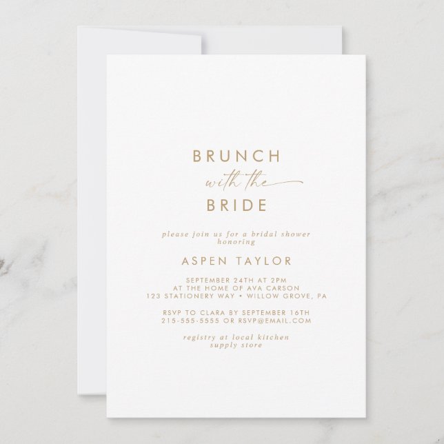 Invitación Moderno Brunch Gold Script con ducha de novias (Anverso)