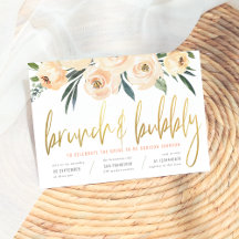Moderno Brunch Gold Script y flores Rubor burbujea