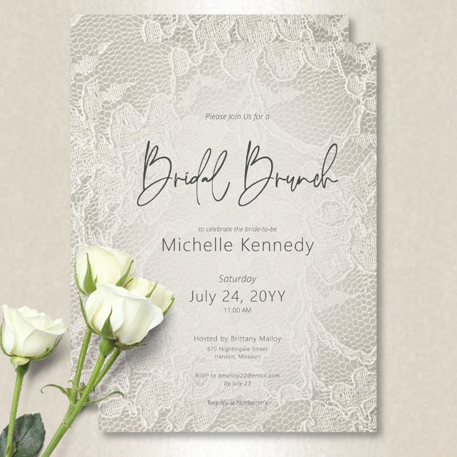 Invitación Moderno Brunch marfileño de novia (Modern Ivory Bridal Lace Bridal Brunch Invitation)