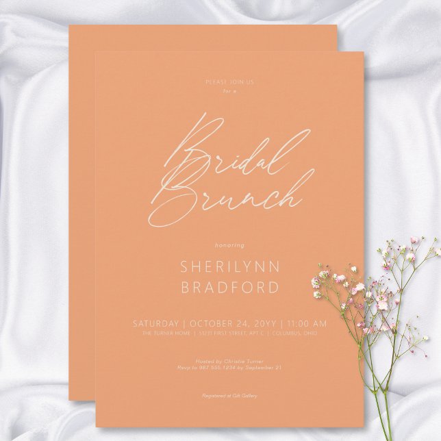 Invitación Moderno Brunch Mínimo De Novias (Modern Minimal Peach Bridal Brunch Invitation)