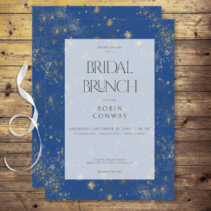 Invitación Moderno Brunch Mínimo Marsella Azul y Noche Dorada