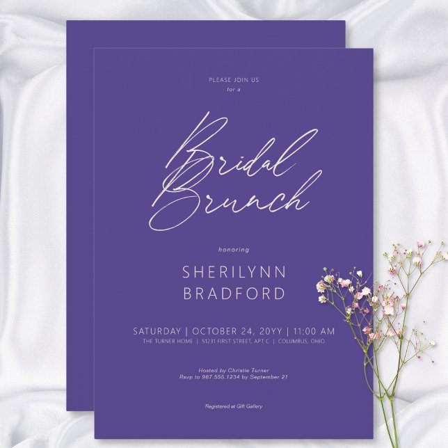 Invitación Moderno Brunch Mínimo Morado Bridal (Modern Minimal Purple Bridal Brunch Invitation)