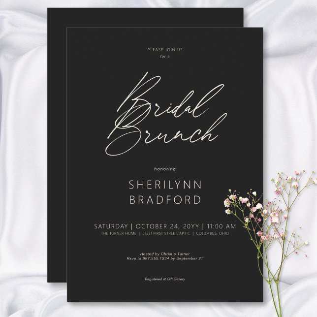 Invitación Moderno Brunch Mínimo Negro Bridal (Modern Minimal Black Bridal Brunch Invitation)