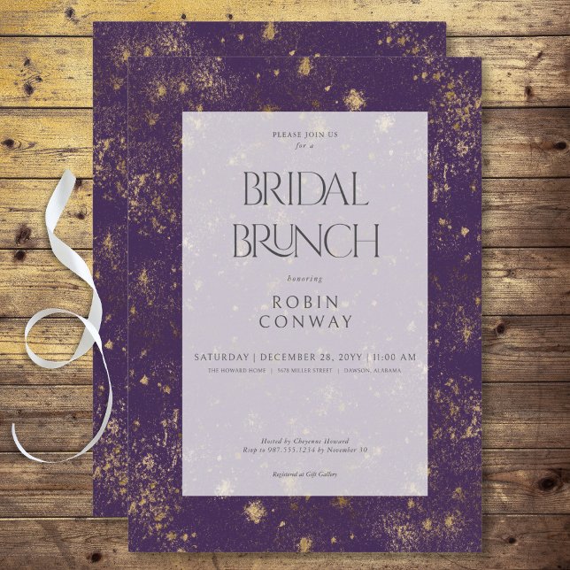 Invitación Moderno Brunch Mínimo Púrpura Y Oro Purpurina Brid (Modern Minimal Purple & Gold Glitter Bridal Brunch Invitation)