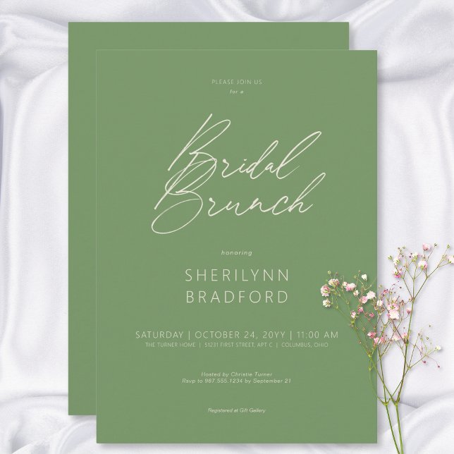 Invitación Moderno Brunch Mínimo Verde Bridal (Modern Minimal Sage Green Bridal Brunch Invitation)