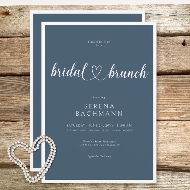 Invitación Moderno Brunch Romántico Mínimo Azul Bridal Brunch (Modern Romantic Minimal Blue Bridal Brunch Invitation)