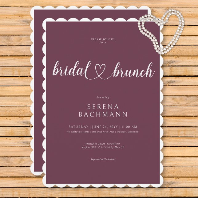 Invitación Moderno Brunch Romántico Mínimo Borgoña Bridal (Modern Romantic Minimal Burgundy Bridal Brunch Invitation)