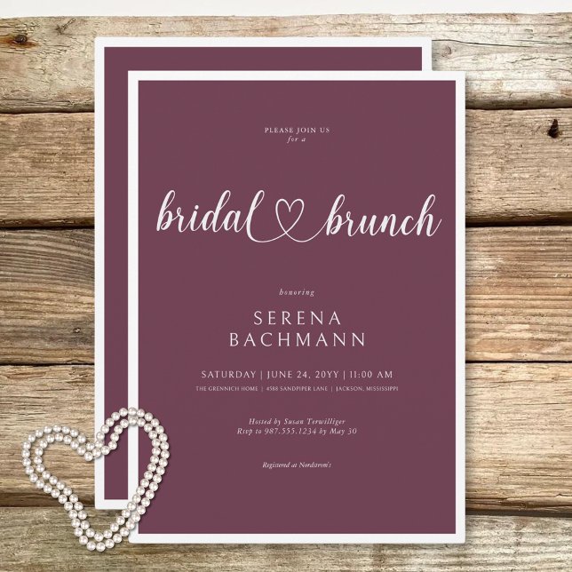 Invitación Moderno Brunch Romántico Mínimo Borgoña Bridal (Modern Romantic Minimal Burgundy Bridal Brunch Invitation)