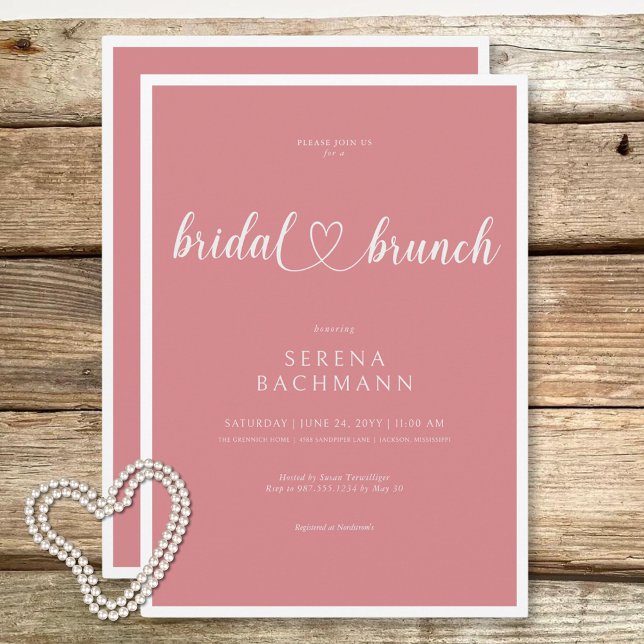 Invitación Moderno Brunch Romántico Mínimo Rosa Bridal Brunch (Modern Romantic Minimal Pink Bridal Brunch Invitation)