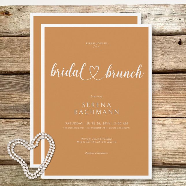 Invitación Moderno Brunch Romántico Mínimo Rust Bridal (Modern Romantic Minimal Rust Bridal Brunch Invitation)