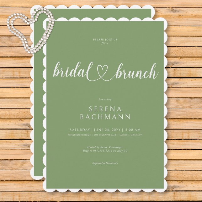 Invitación Moderno Brunch Romántico Mínimo Sage Green Bridal  (Modern Romantic Minimal Sage Green Bridal Brunch Invitation)