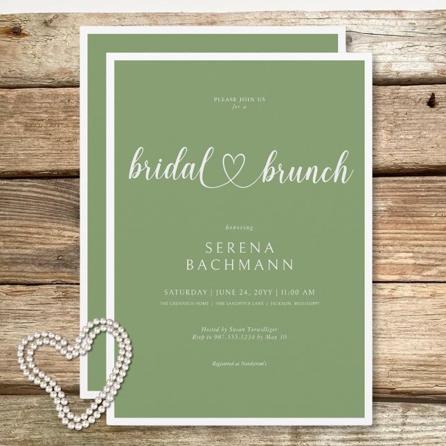 Invitación Moderno Brunch Romántico Mínimo Sage Green Bridal  (Modern Romantic Minimal Sage Green Bridal Brunch Invitation)
