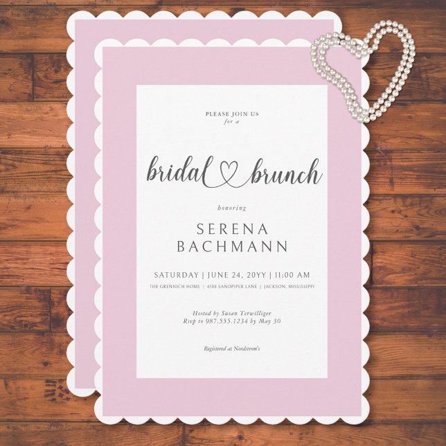 Invitación Moderno Brunch Romántico Rosa y Bridal Blanco (Modern Romantic Pink & White Bridal Brunch Invitation)