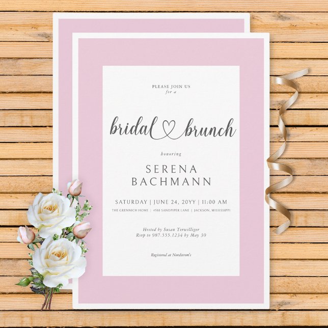 Invitación Moderno Brunch Romántico Rosa y Bridal Blanco (Modern Romantic Pink & White Bridal Brunch Invitation)