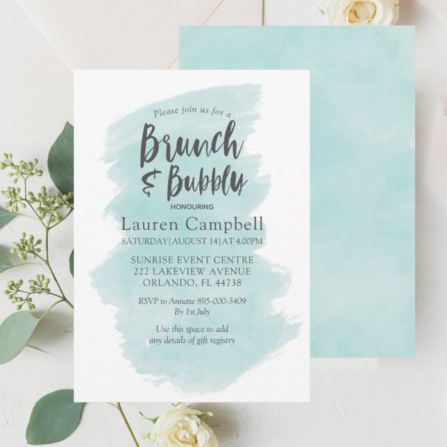 Invitación Moderno Brunch Verde azulado acuático y burbujeant (Subido por el creador)