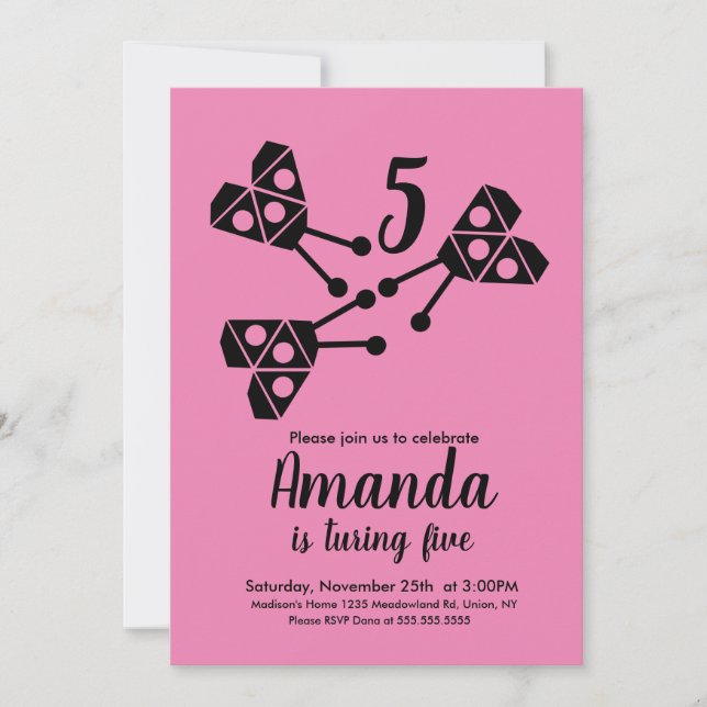 Invitación Moderno Bug de Ladybug Geométrico Cumpleaños Rosa (Anverso)