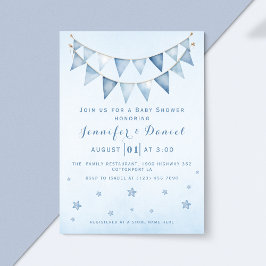 Invitación Moderno Bunting Blue Starry Sky Baby Shower Pennan