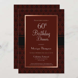Invitación Moderno Burgundy Damask 60 cumpleaños Fiesta de ce
